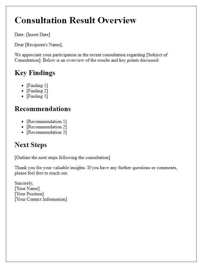 Letter template of consultation result overview