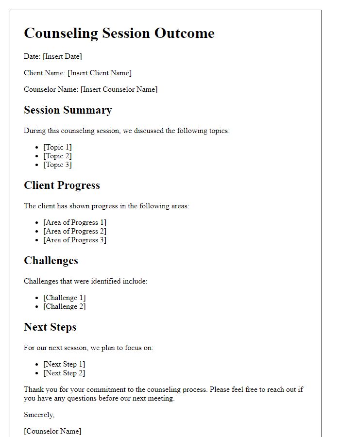 Letter template of counseling session outcome