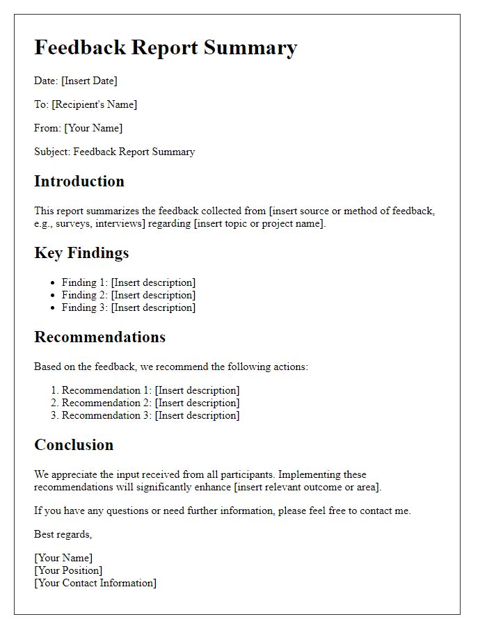 Letter template of feedback report summary