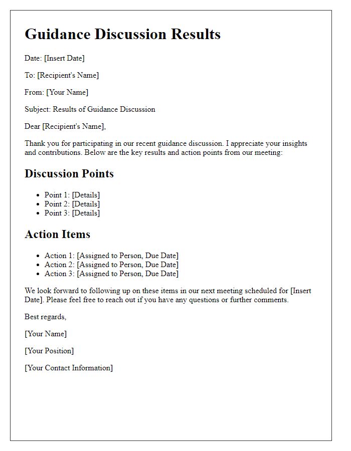 Letter template of guidance discussion results