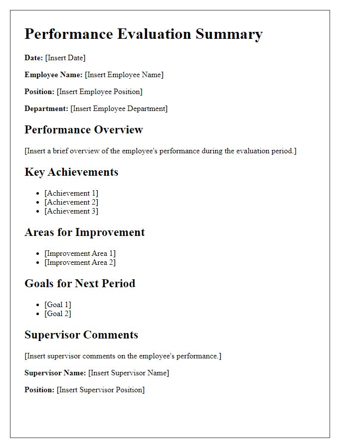 Letter template of performance evaluation summary