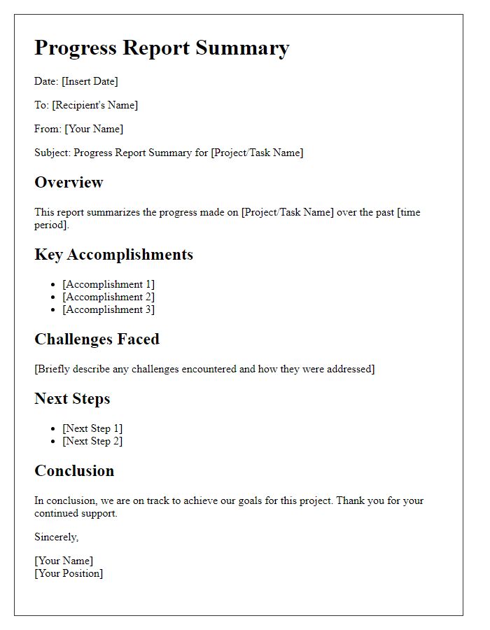 Letter template of progress report summary