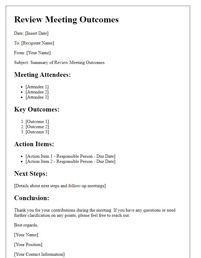 Letter template of review meeting outcomes