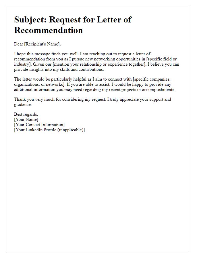 Letter template of recommendation request for networking purpose.