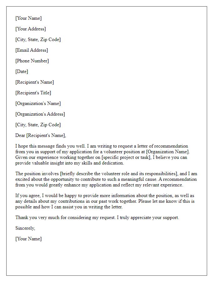 Letter template of recommendation request for volunteer position.