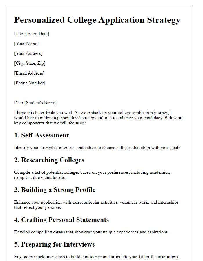 Letter template of personalized college application strategy