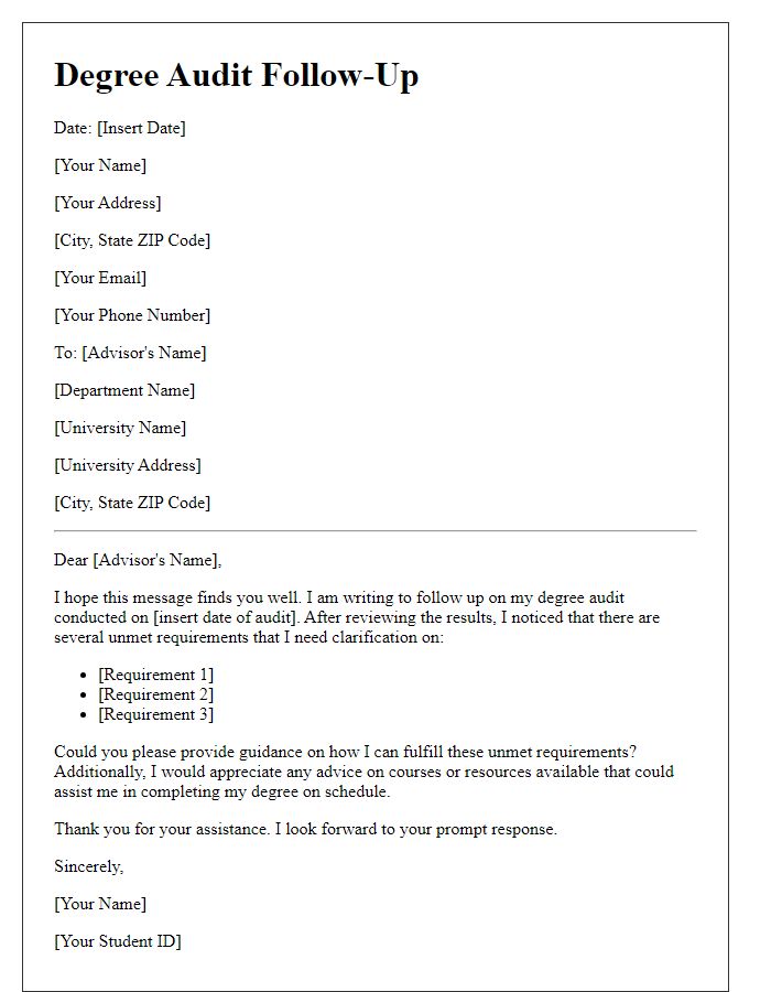 Letter template of degree audit follow-up for unmet requirements