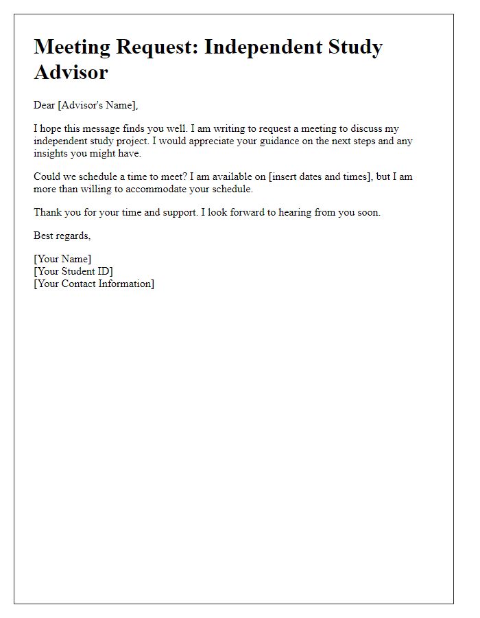 Letter template of independent study advisor meeting request