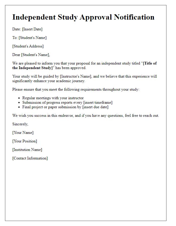 Letter template of independent study approval notification