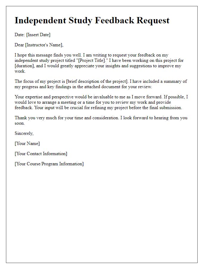 Letter template of independent study feedback request