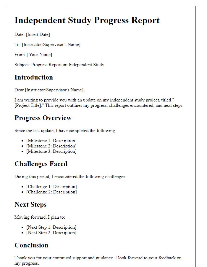 Letter template of independent study progress report