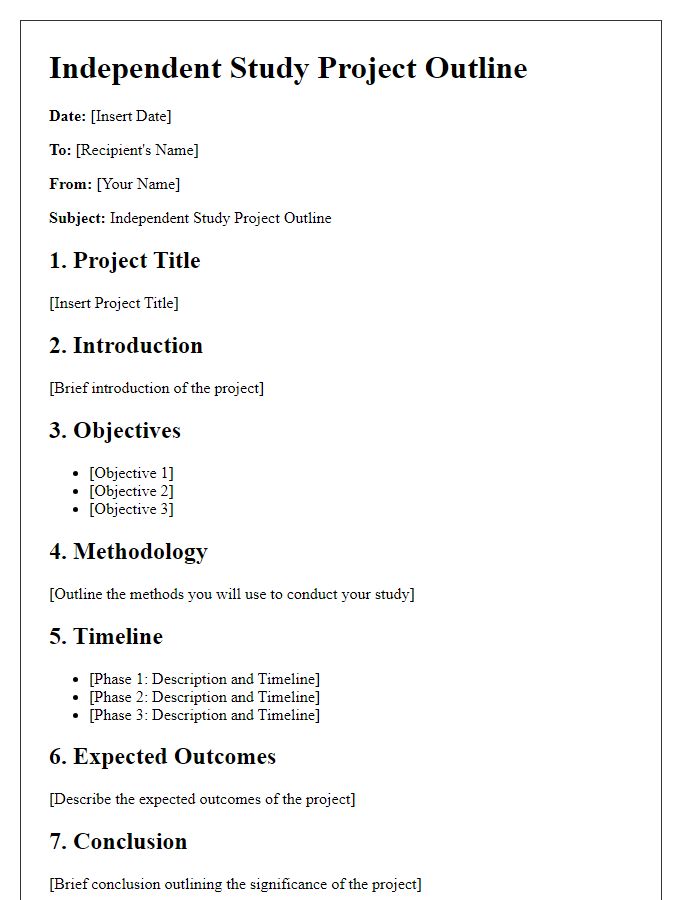 Letter template of independent study project outline