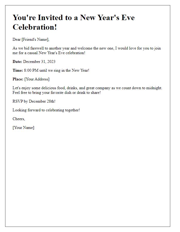 Letter template of a casual New Year's Eve celebration invitation