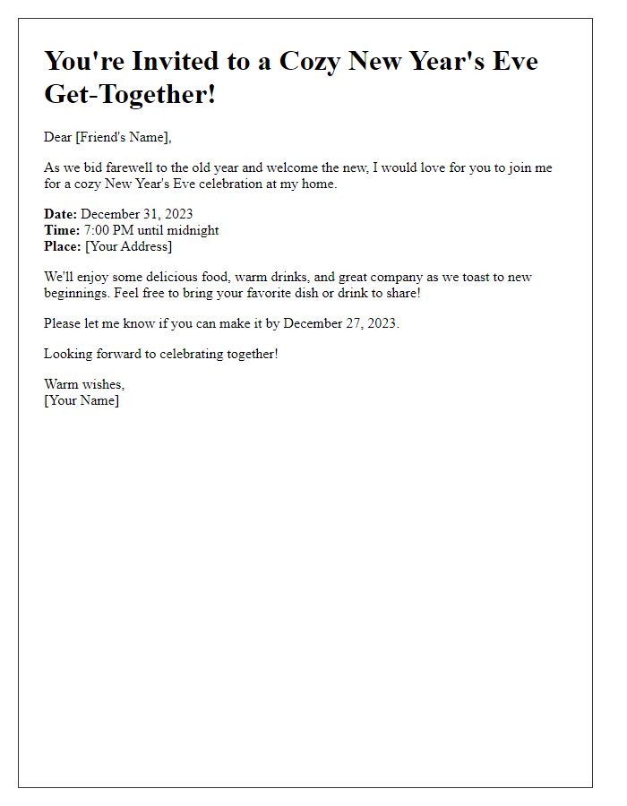 Letter template of a cozy New Year's Eve get-together invitation