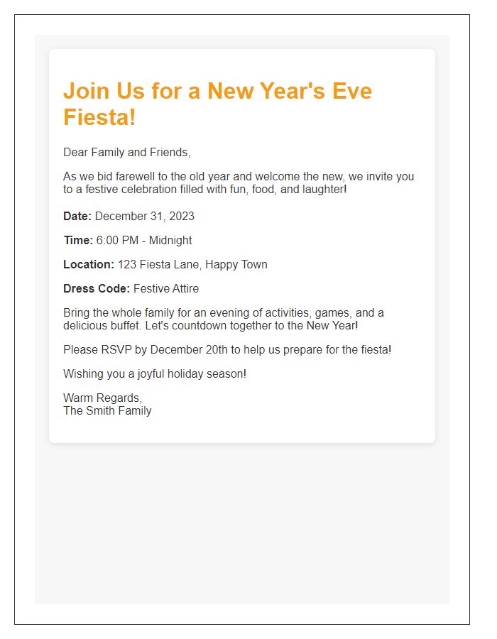 Letter template of a family-friendly New Year's Eve fiesta invitation