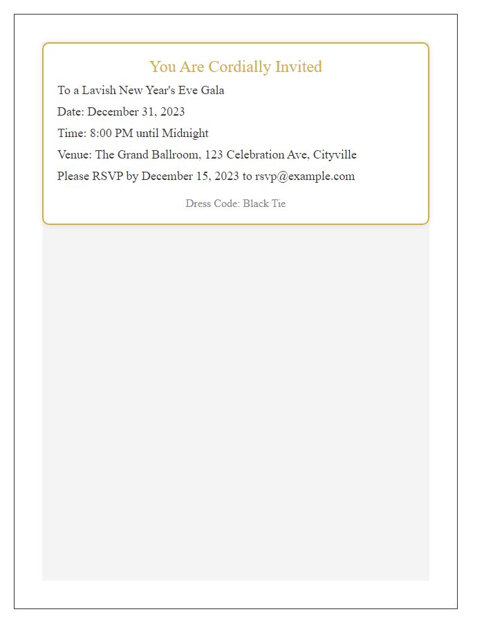 Letter template of a lavish New Year's Eve gala invitation