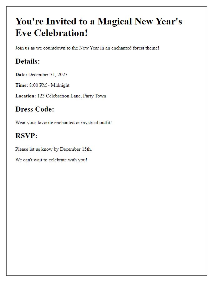 Letter template of a themed New Year's Eve party invitation