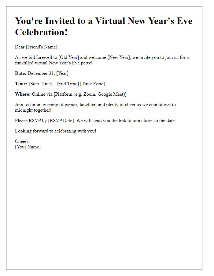 Letter template of a virtual New Year's Eve party invitation