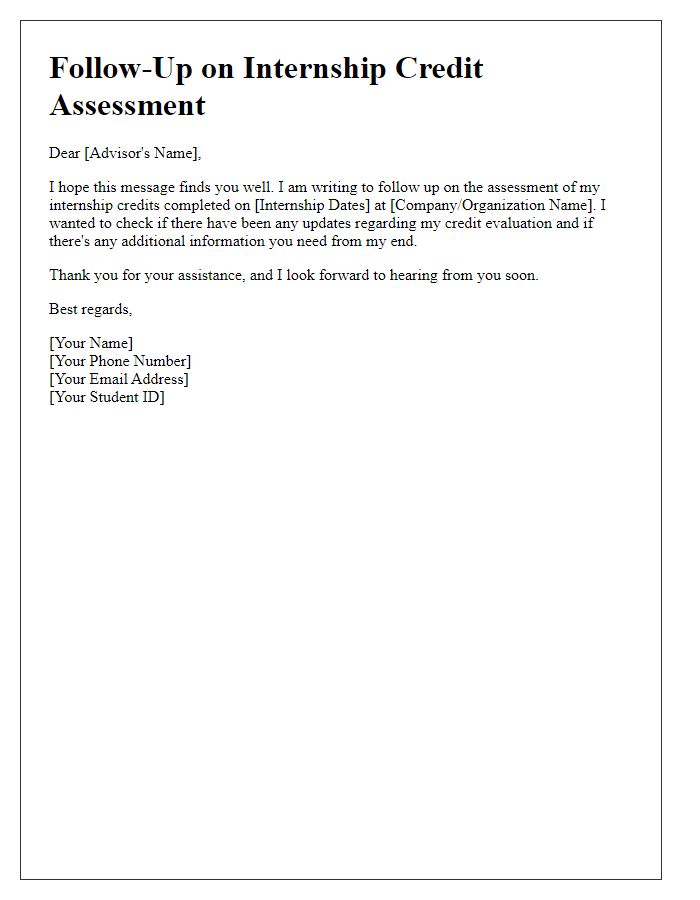 Letter template of internship credit assessment follow-up