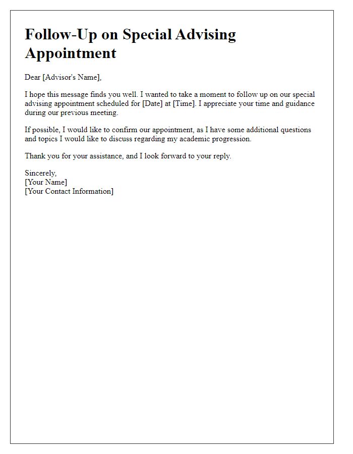 Letter template of follow-up on special advising appointment