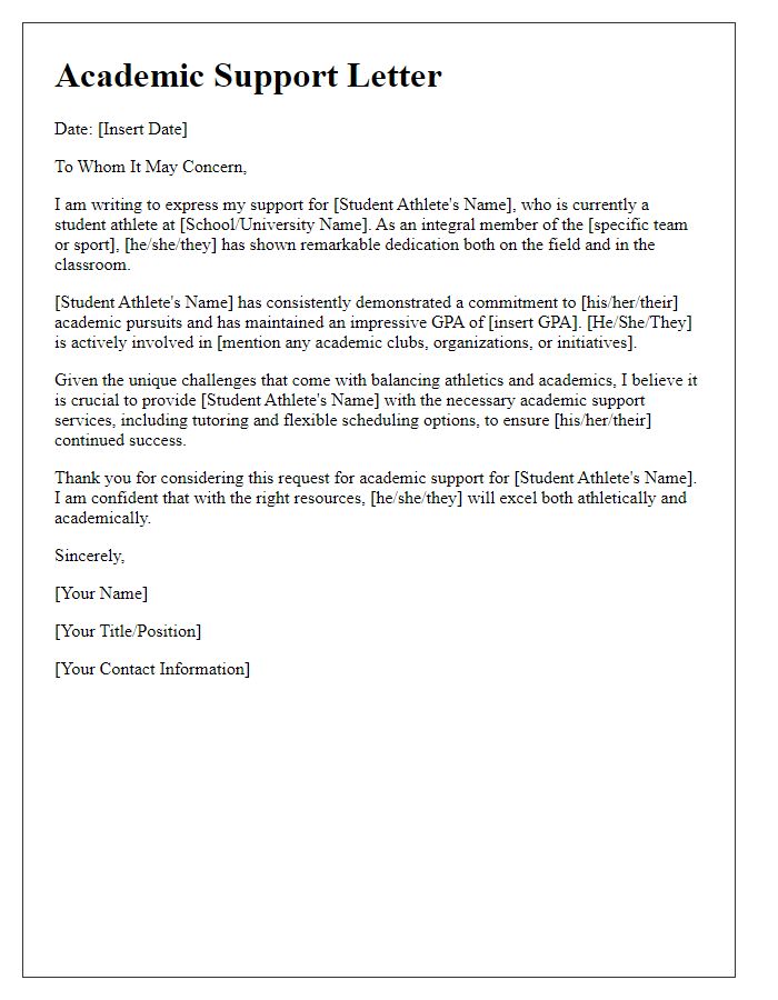 Letter template of academic support for student athletes