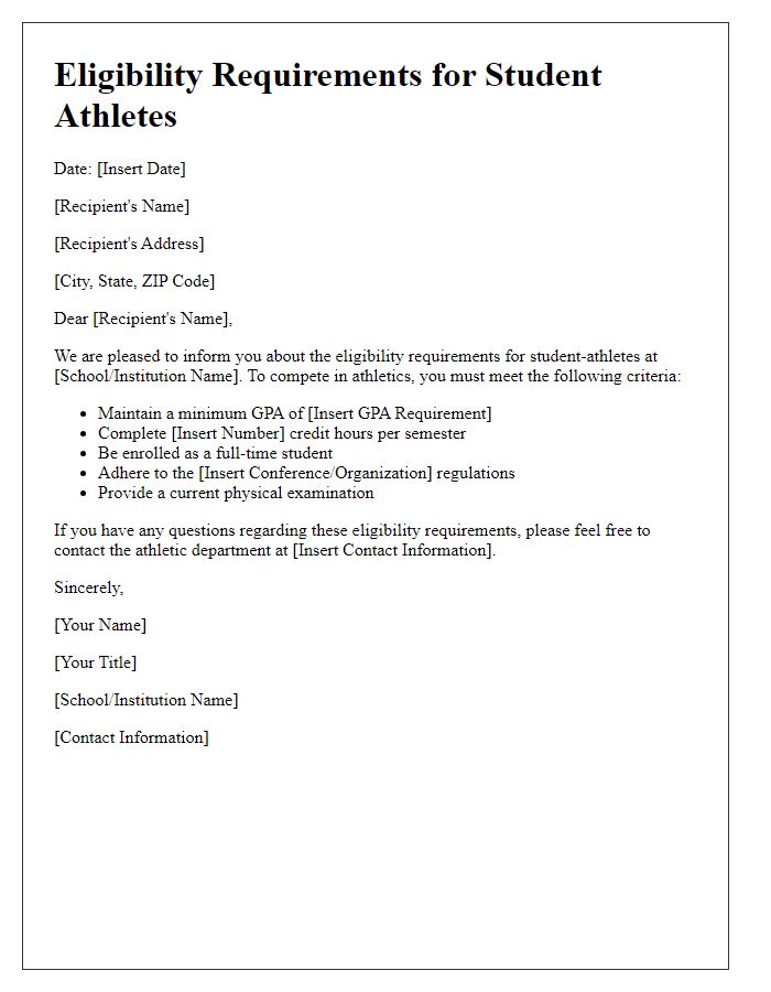 Letter template of eligibility requirements for student athletes