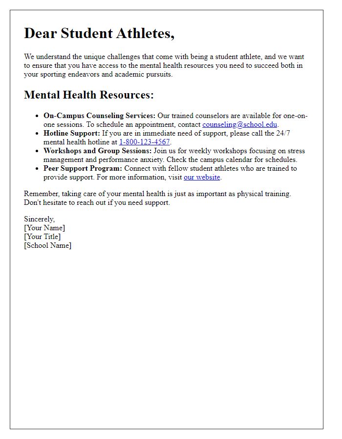 Letter template of mental health resources for student athletes