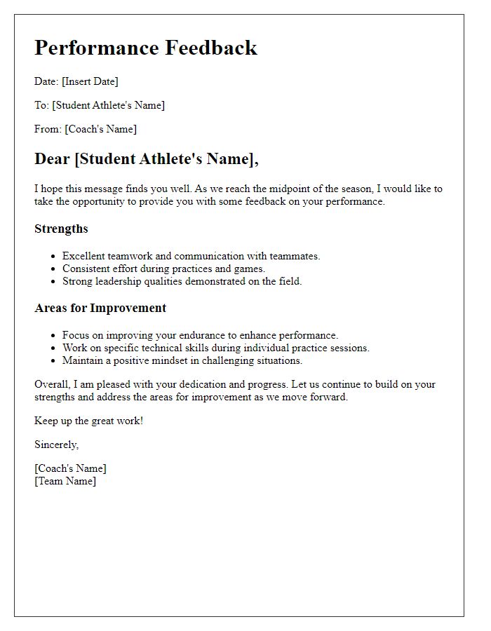 Letter template of performance feedback for student athletes