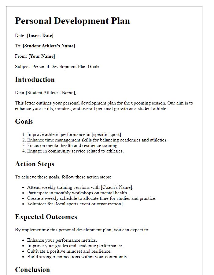 Letter template of personal development for student athletes