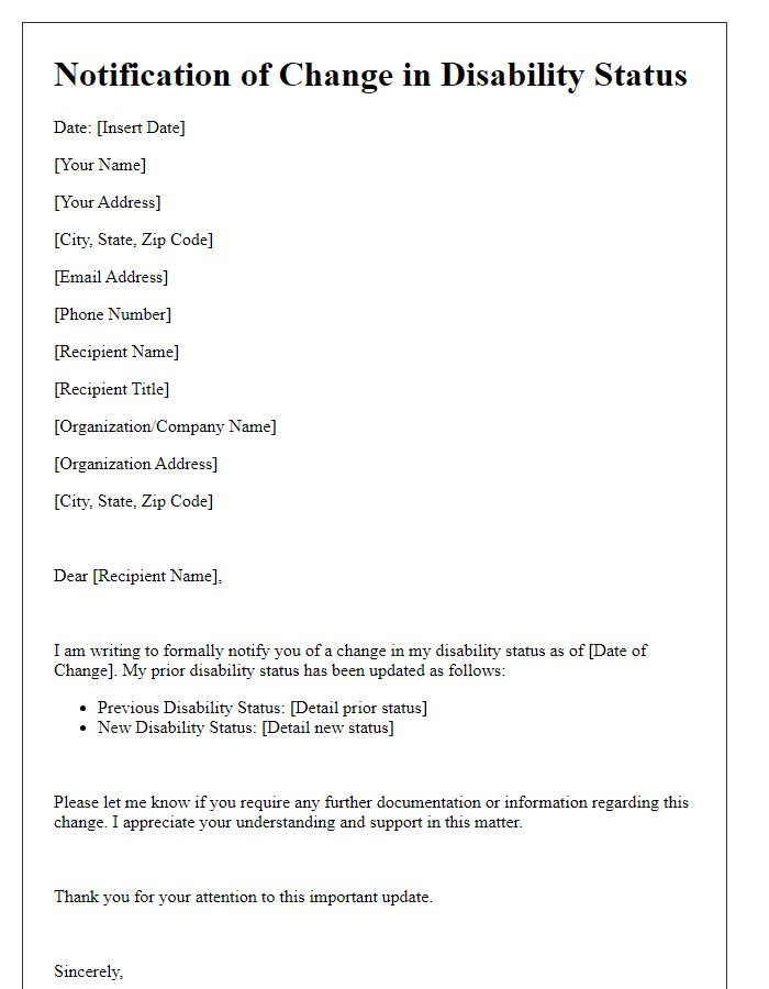 Letter template of notification for change in disability status