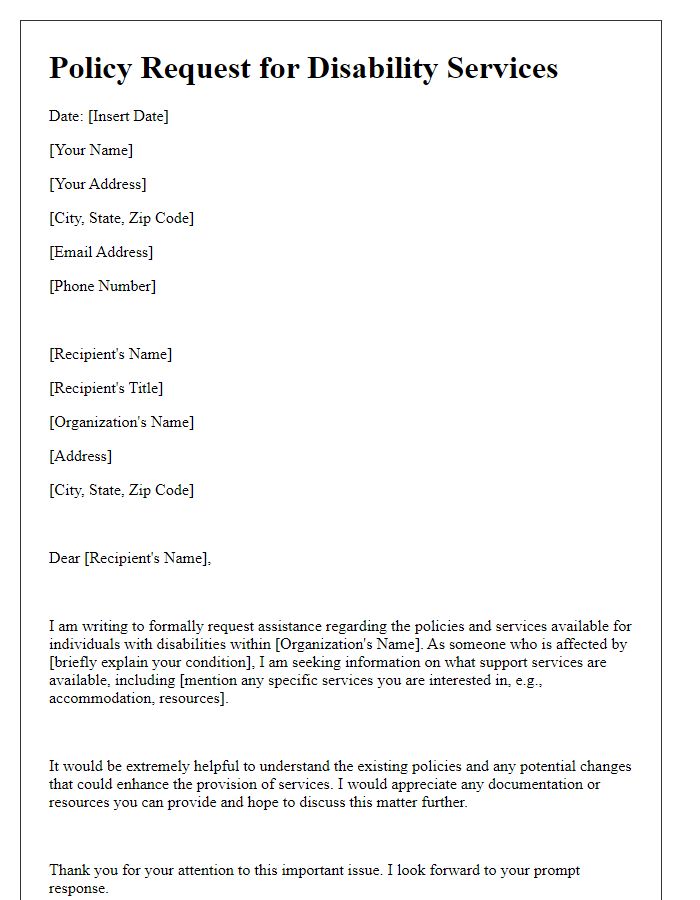 Letter template of policy request for disability services