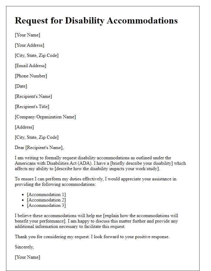 Letter template of request for disability accommodations