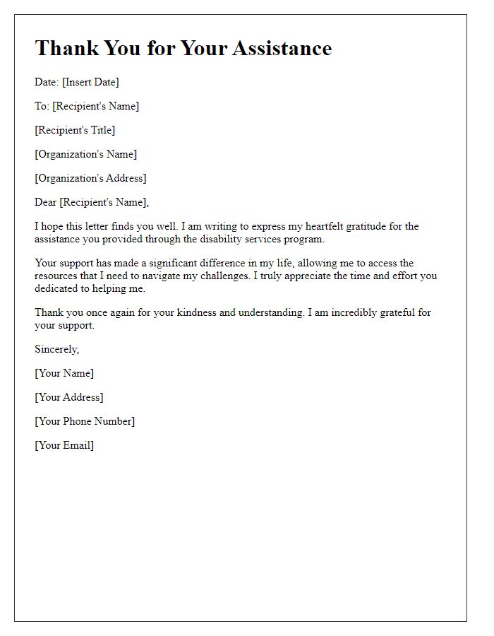 Letter template of thank you for disability services assistance