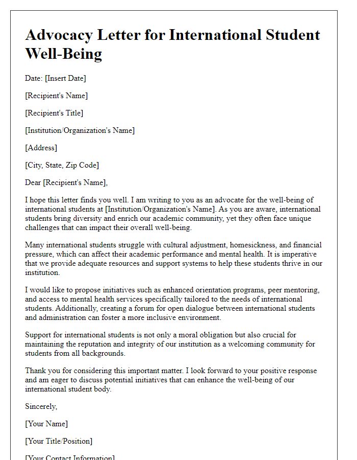 Letter template of advocacy for international student well-being.