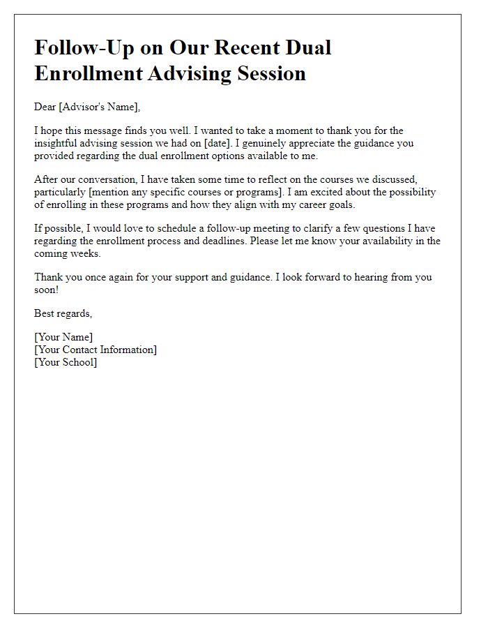 Letter template of follow-up on dual enrollment advising session.