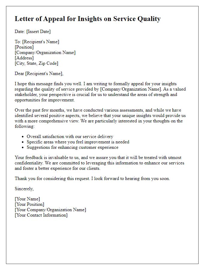 Letter template of appeal for insights on service quality