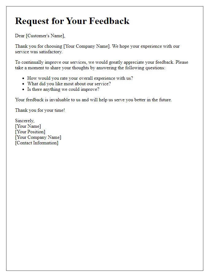 Letter template of feedback request regarding service experience