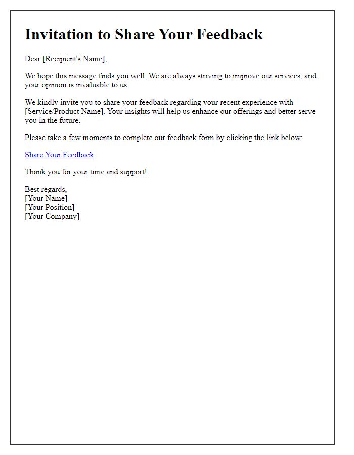 Letter template of invitation for sharing service feedback