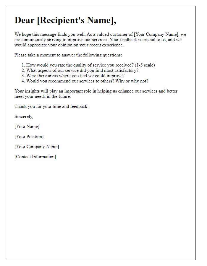 Letter template of prompt for service quality opinion