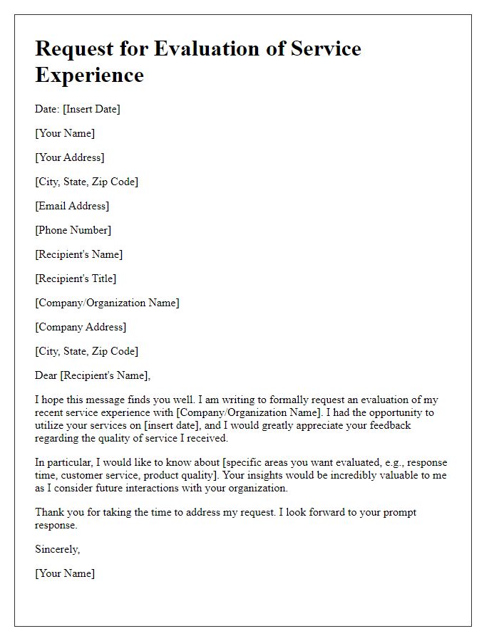 Letter template of request for evaluation of service experience