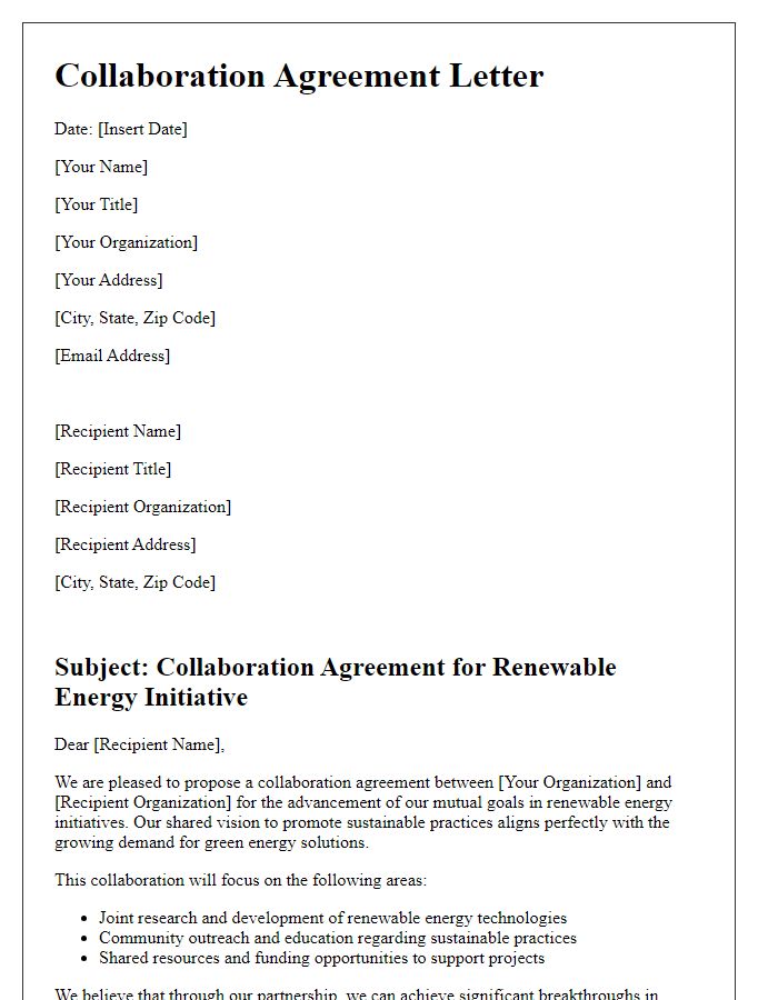 Letter template of collaboration agreement for renewable energy initiative