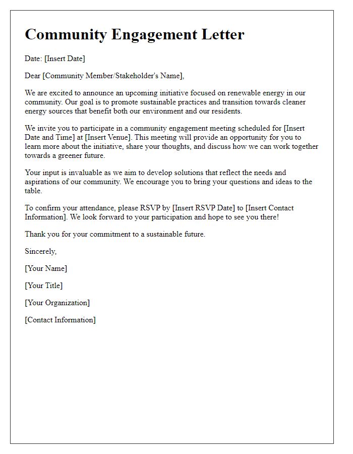 Letter template of community engagement for renewable energy initiative