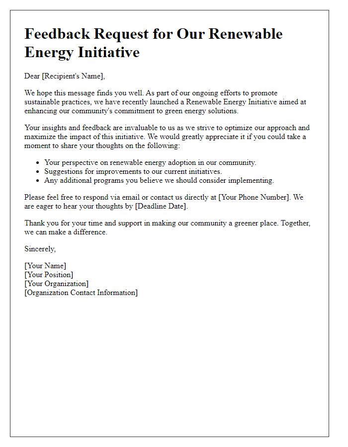 Letter template of feedback solicitation for renewable energy initiative