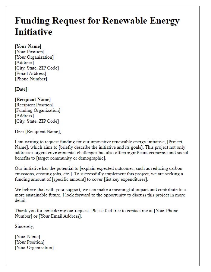 Letter template of funding request for renewable energy initiative