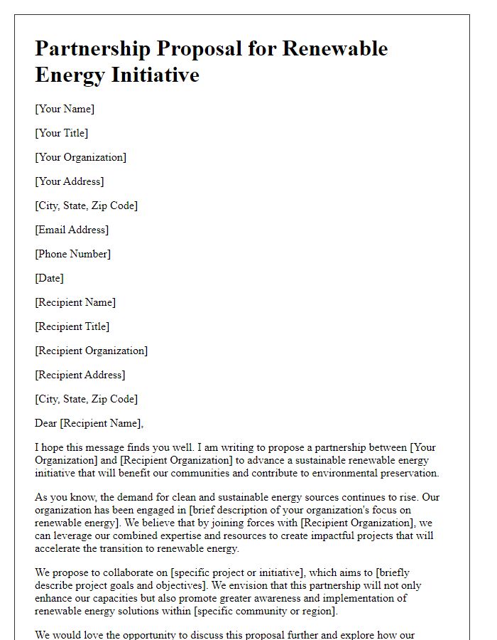 Letter template of partnership proposal for renewable energy initiative