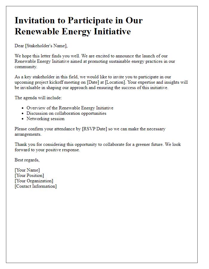 Letter template of stakeholder invitation for renewable energy initiative