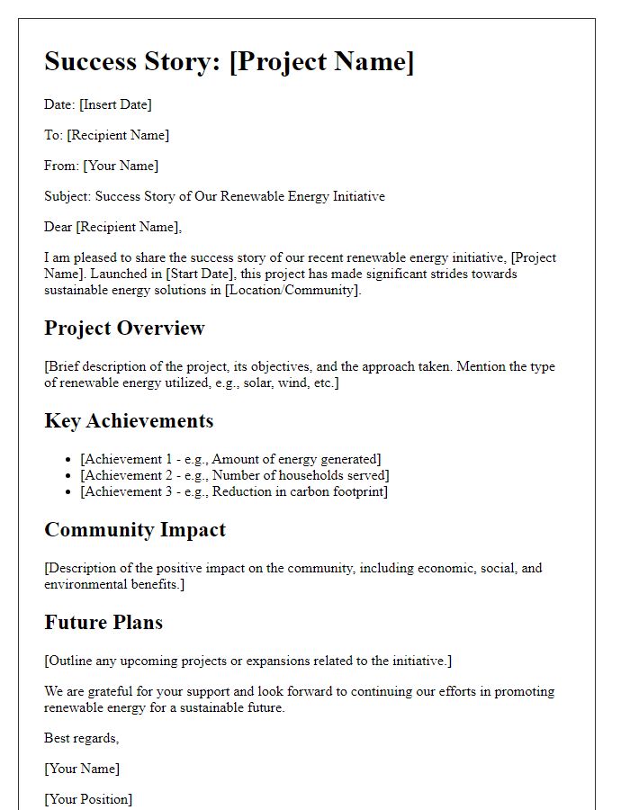 Letter template of success story for renewable energy initiative