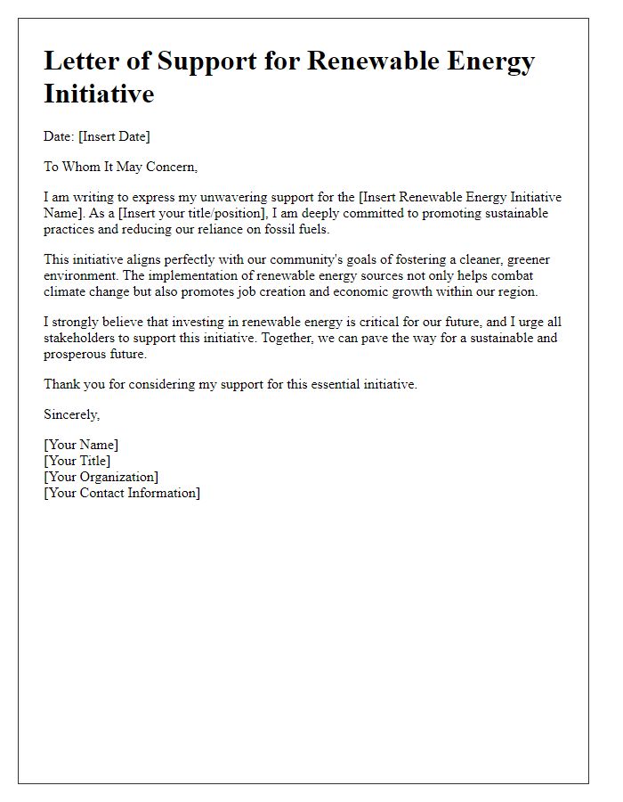 Letter template of support for renewable energy initiative