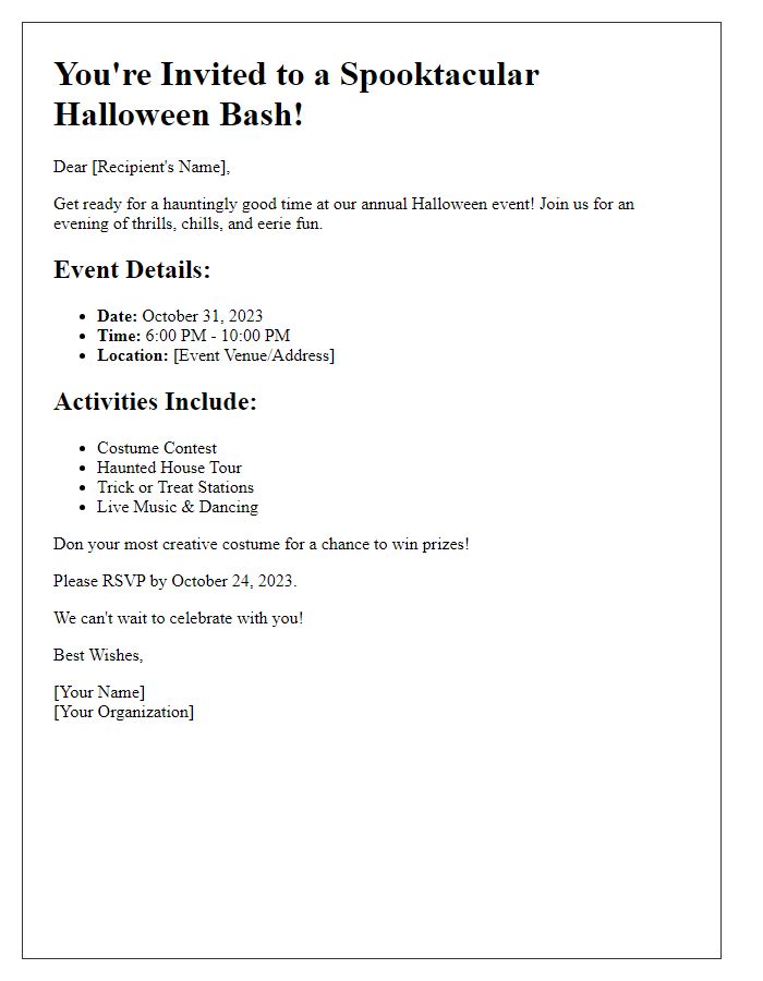 Letter template of chilling Halloween event notice