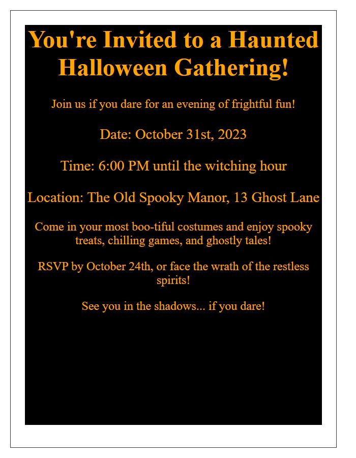 Letter template of haunted Halloween gathering invite